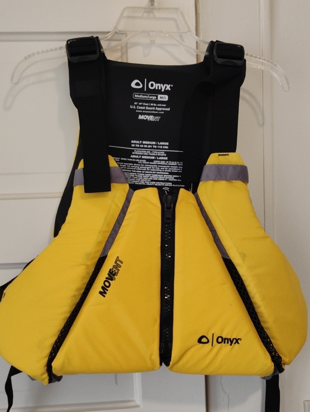 Onyx Yellow and Black Adult PFD Life Vest Intended Use Paddle Sports Med/Large